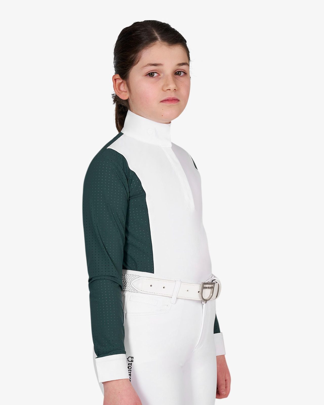 Girls' competition polo shirt with perforated inserts