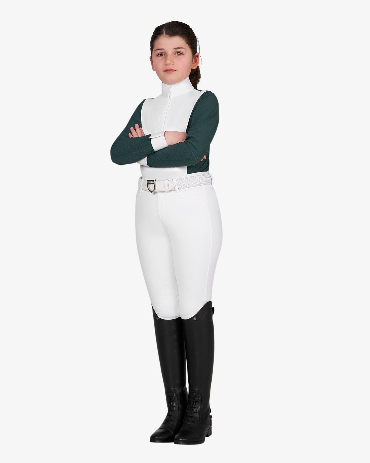 Girls' competition polo shirt with perforated inserts