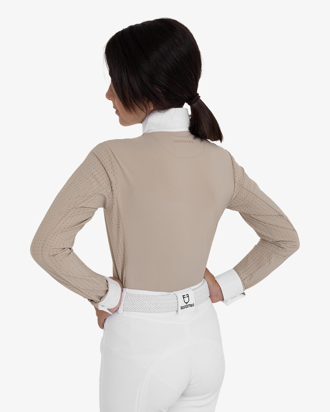 Girls' competition polo shirt with perforated inserts