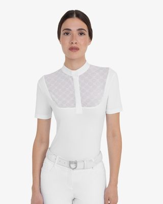 Women's competition polo shirt with tulle inserts
