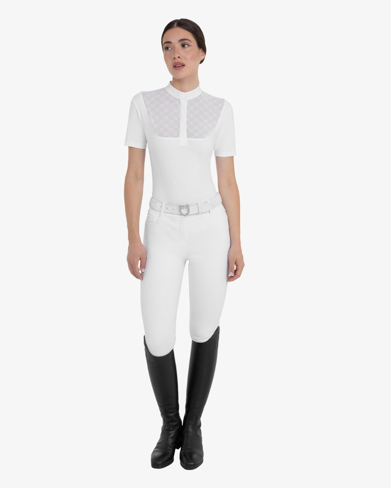 Women's competition polo shirt with tulle inserts