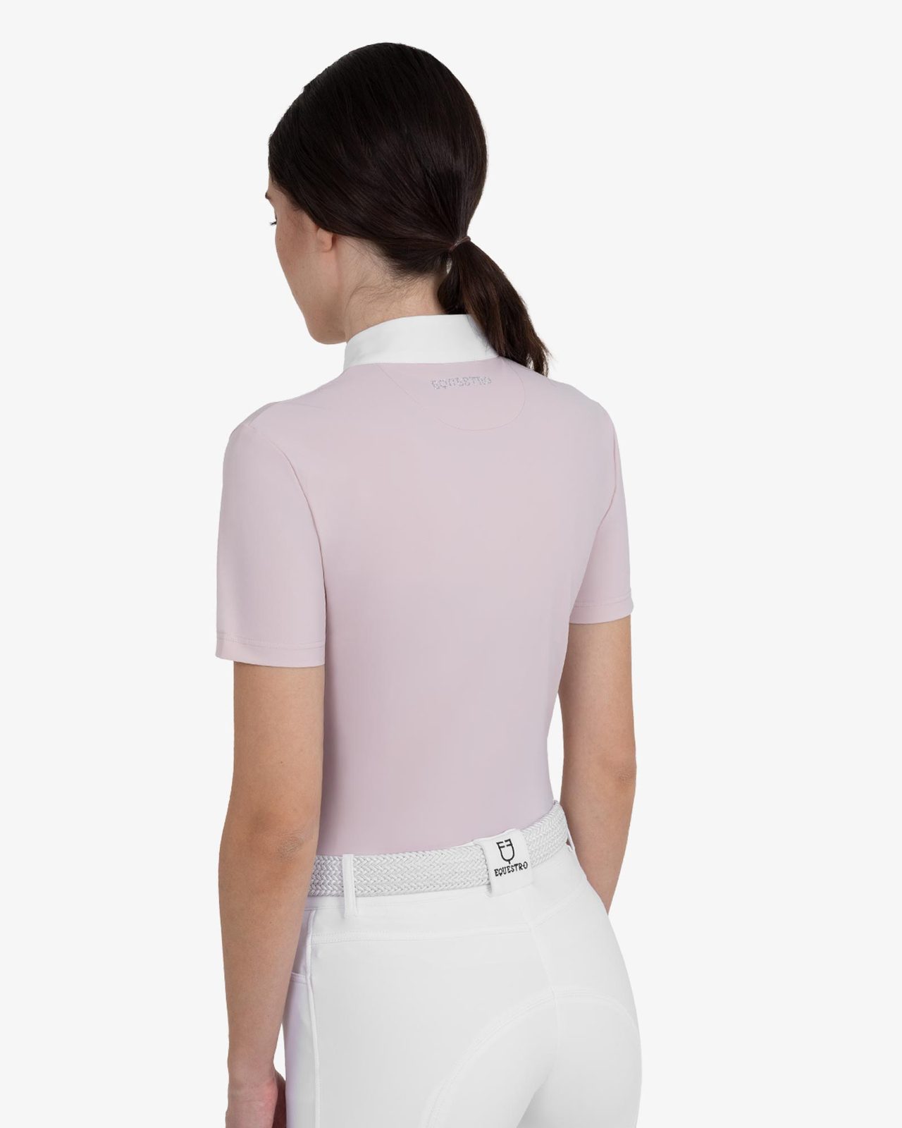 Women's short-sleeved competition polo shirt with rhinestones