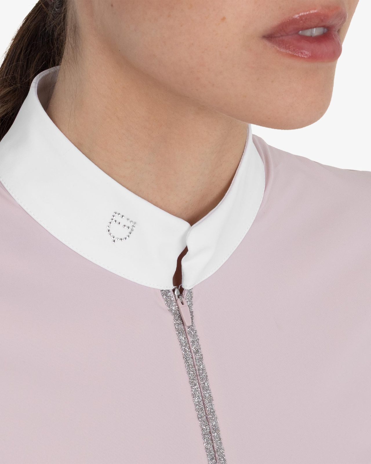Women's short-sleeved competition polo shirt with rhinestones