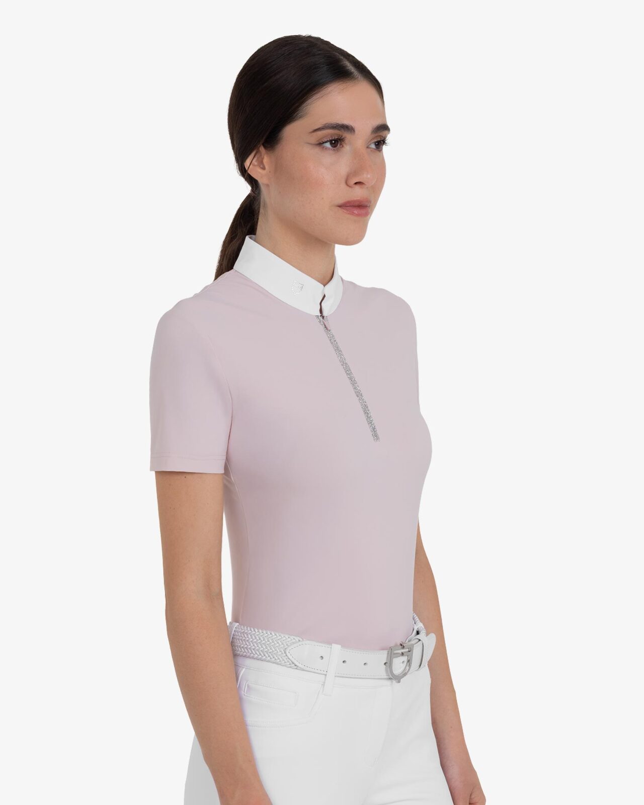 Women's short-sleeved competition polo shirt with rhinestones