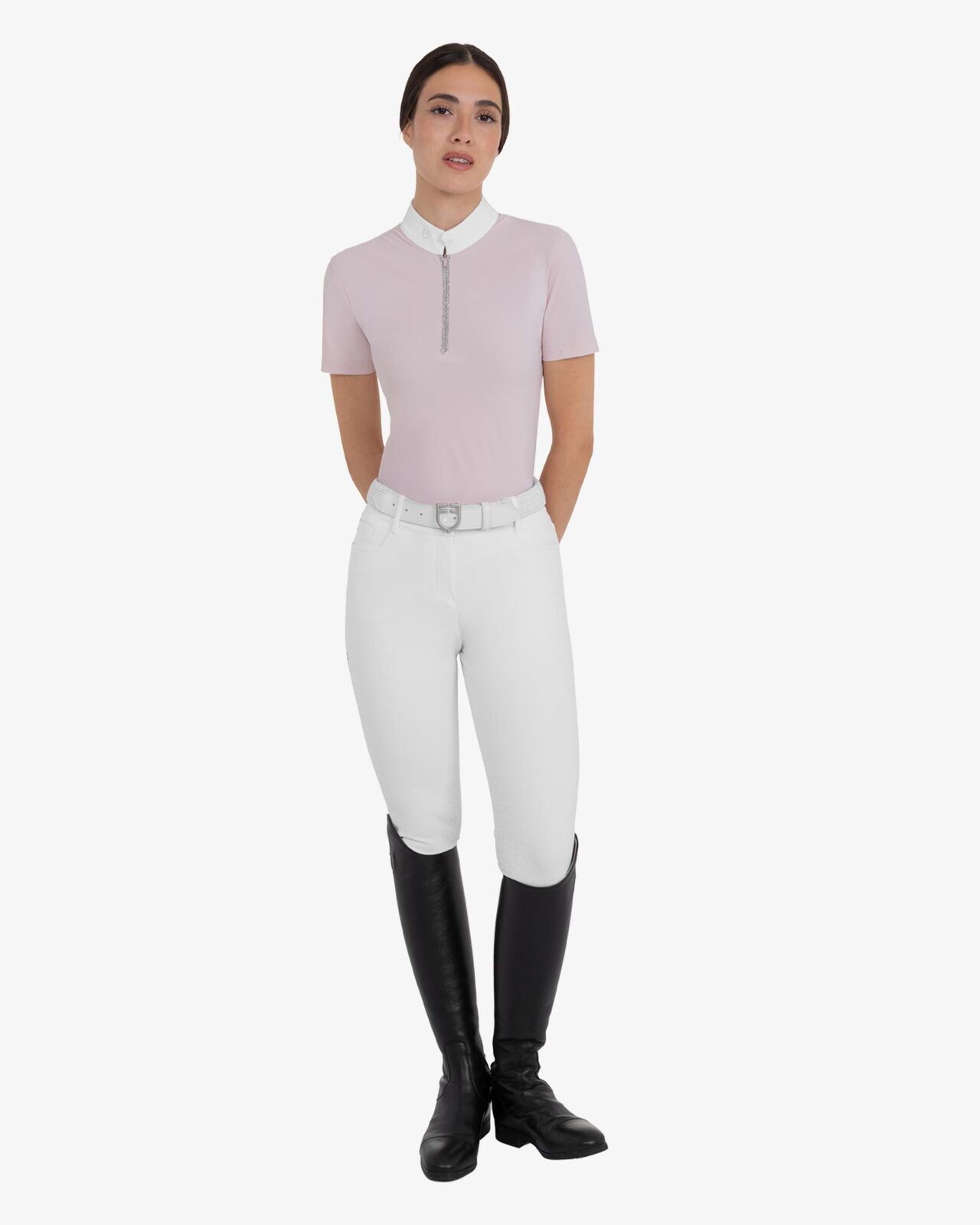 Women's short-sleeved competition polo shirt with rhinestones