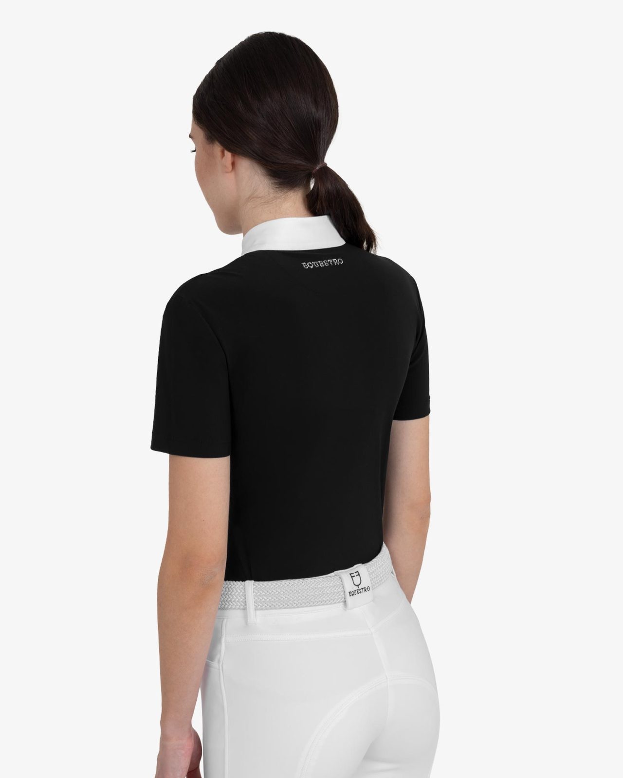 Women's short-sleeved competition polo shirt with rhinestones
