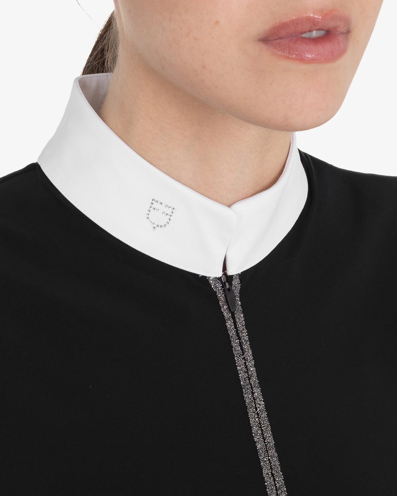 Women's short-sleeved competition polo shirt with rhinestones