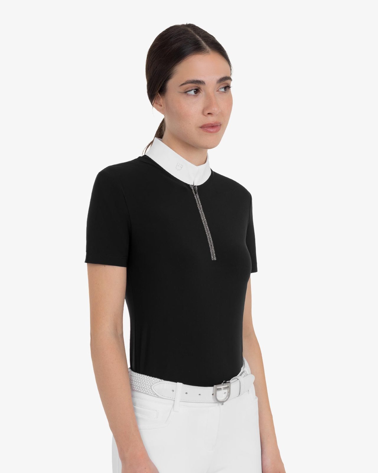 Women's short-sleeved competition polo shirt with rhinestones