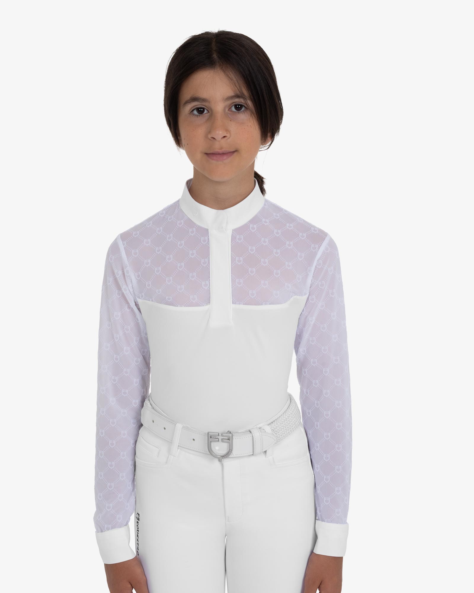 Girls' long-sleeved competition polo shirt with tulle