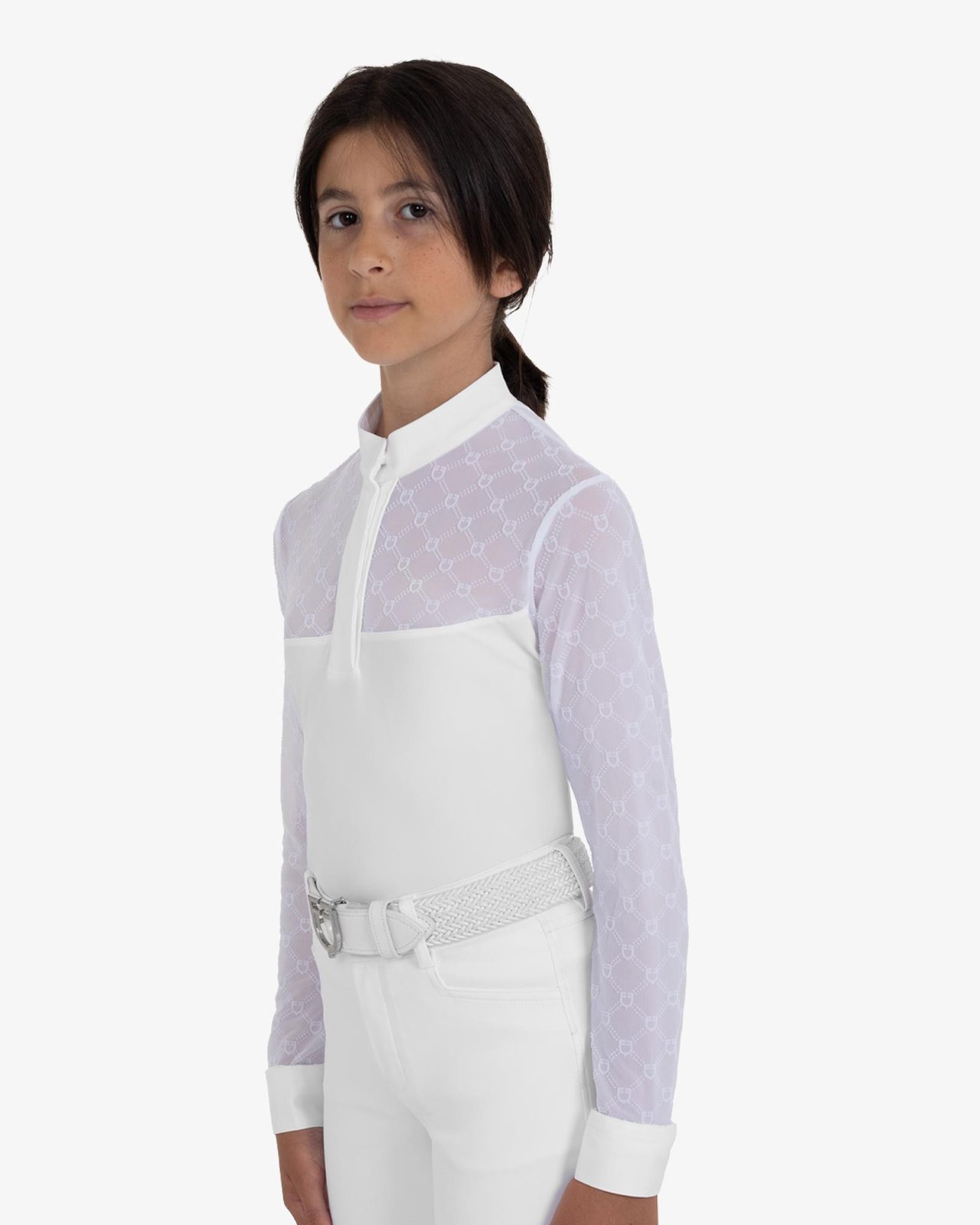 Girls' long-sleeved competition polo shirt with tulle