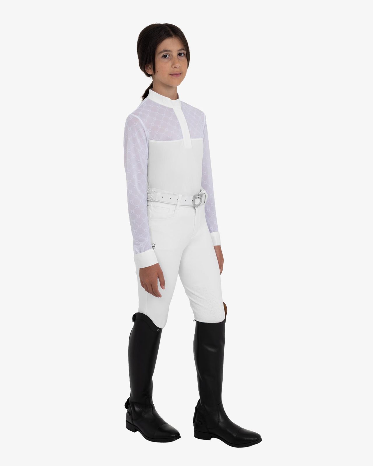 Girls' long-sleeved competition polo shirt with tulle