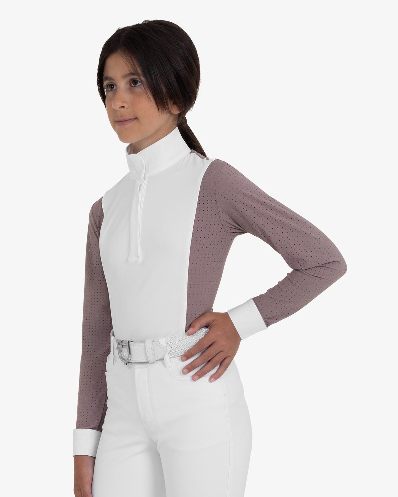 Girls' competition polo shirt with perforated inserts