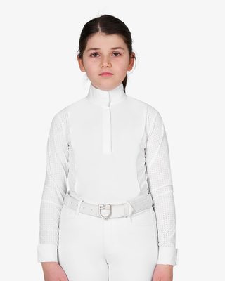 Girls' competition polo shirt with perforated inserts