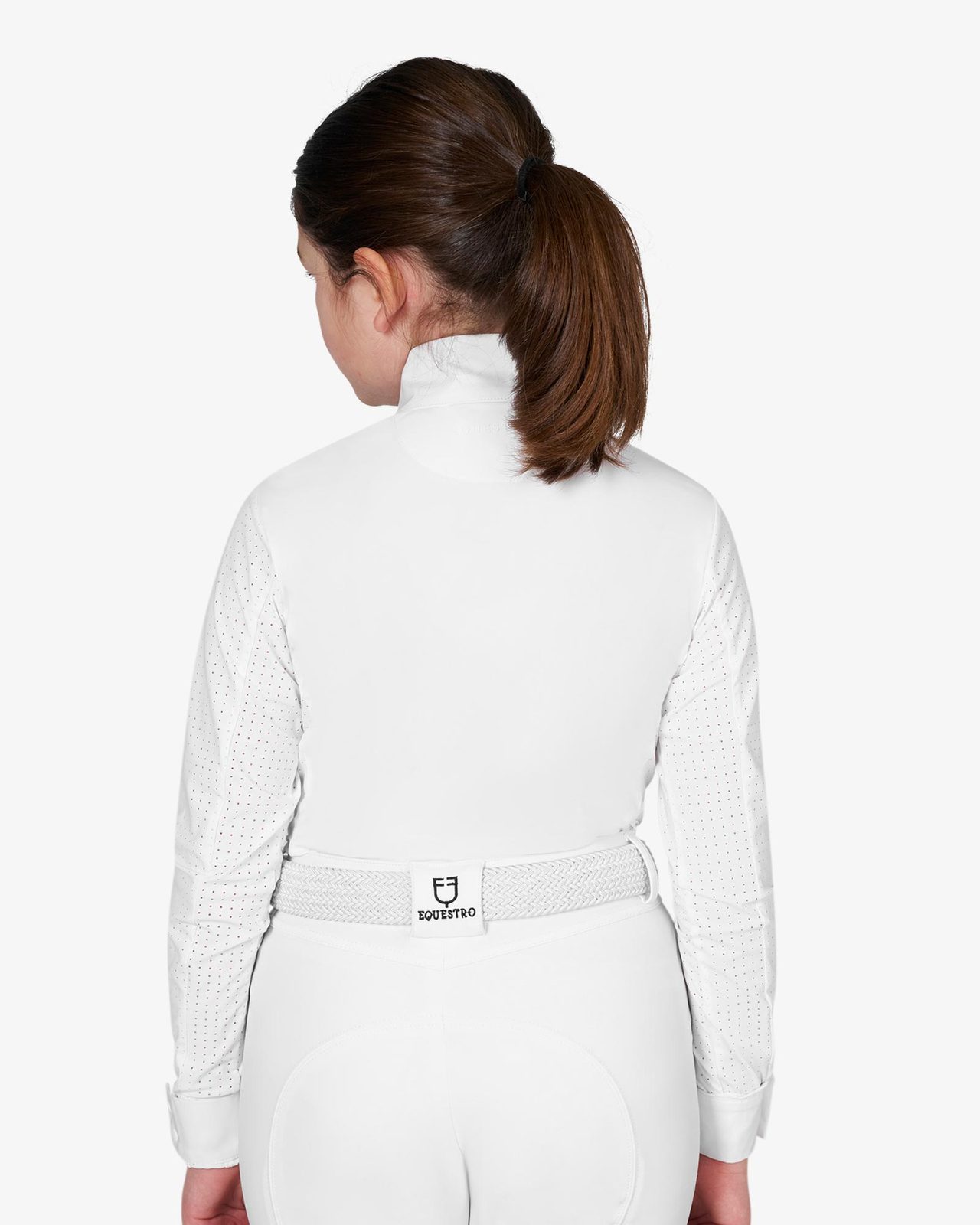 Girls' competition polo shirt with perforated inserts