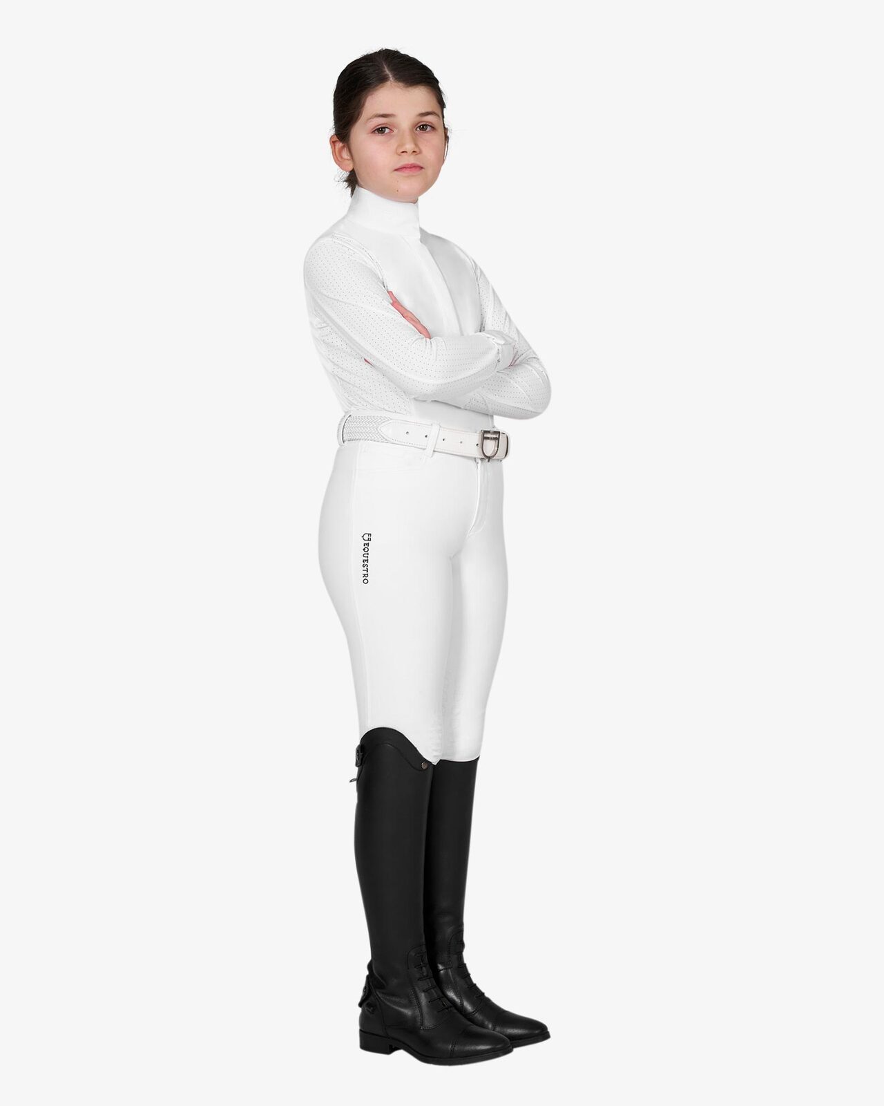Girls' competition polo shirt with perforated inserts