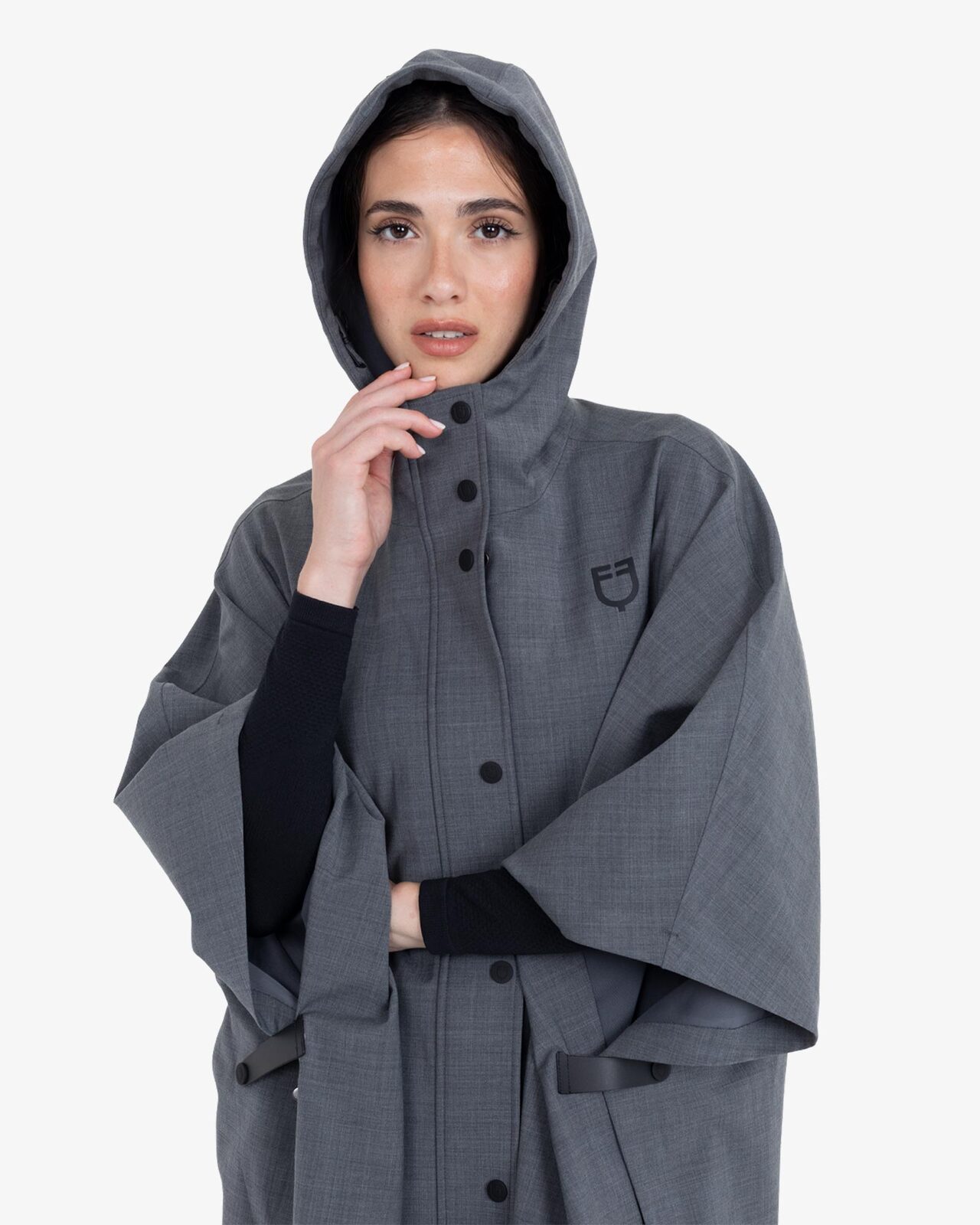 Women's rain-resistant cape in wool blend