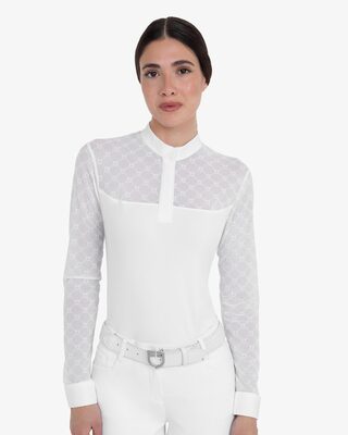 Women's long-sleeved competition polo shirt with tulle inserts