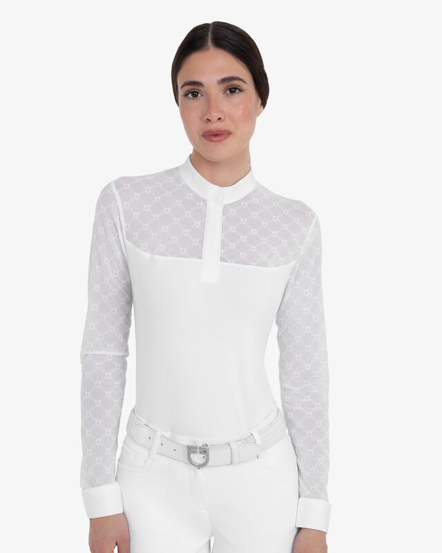 Women's long-sleeved competition polo shirt with tulle inserts