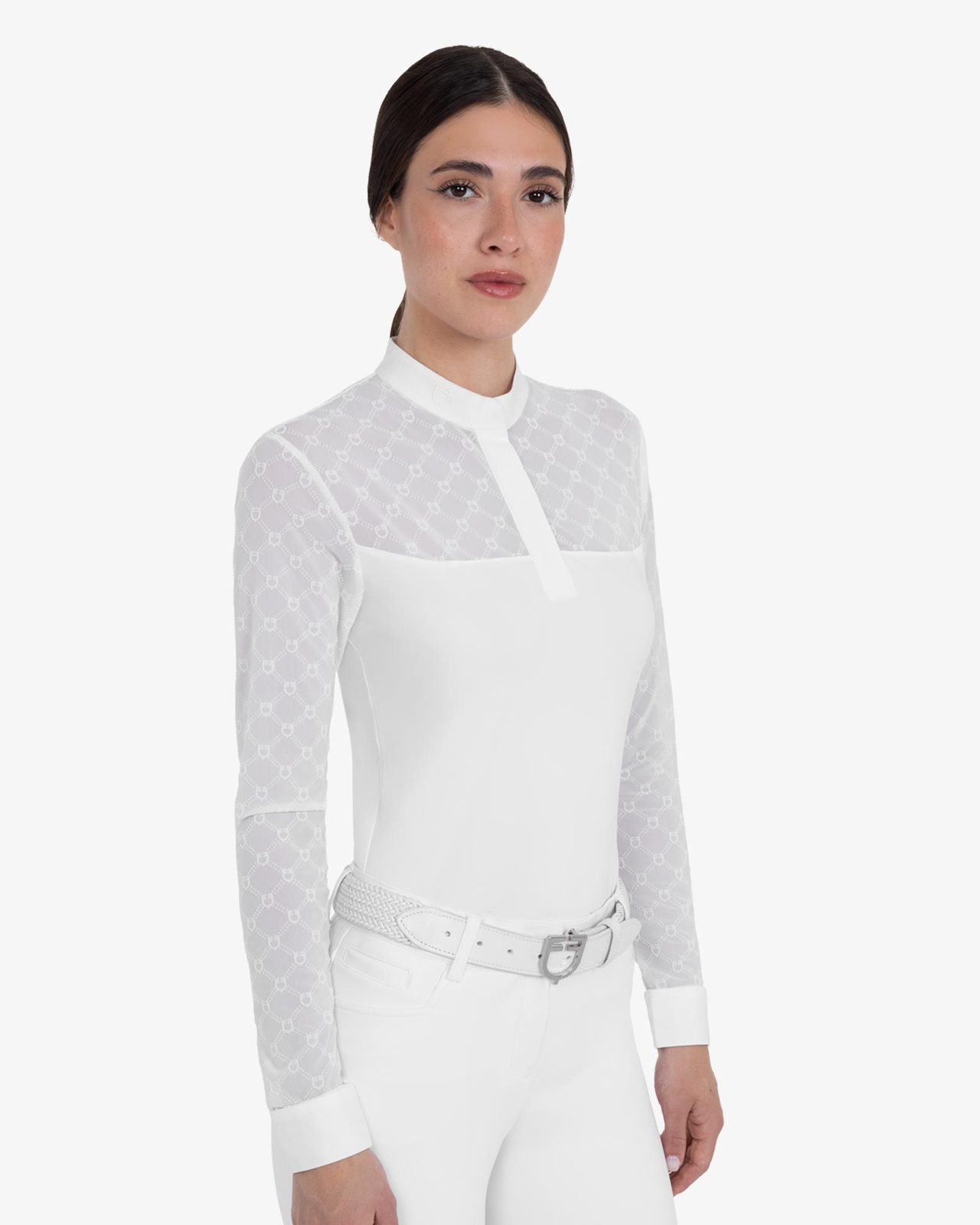 Women's long-sleeved competition polo shirt with tulle inserts
