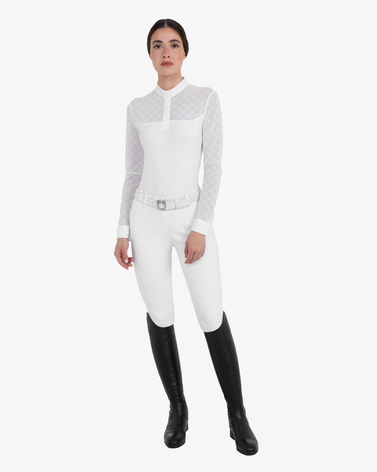 Women's long-sleeved competition polo shirt with tulle inserts