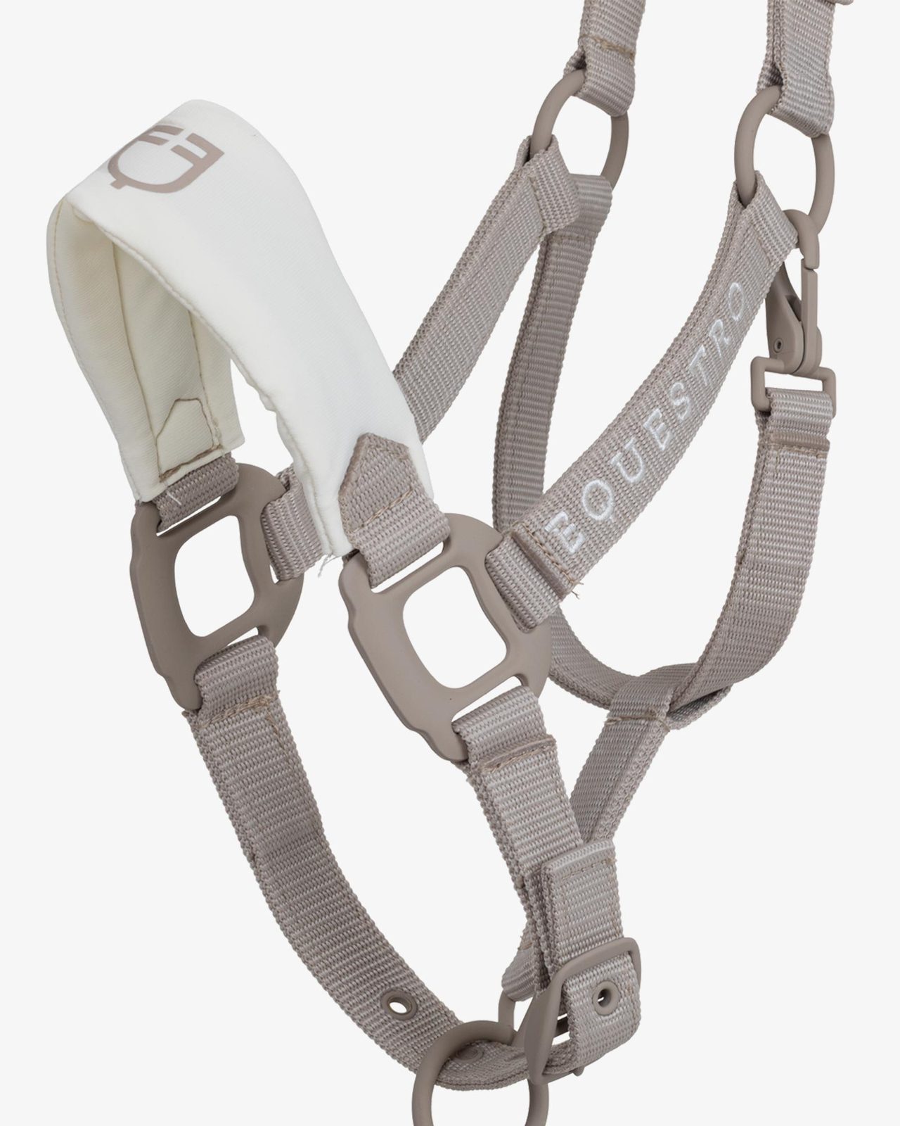 Technical halter with double adjustment and rubber-coated buckles