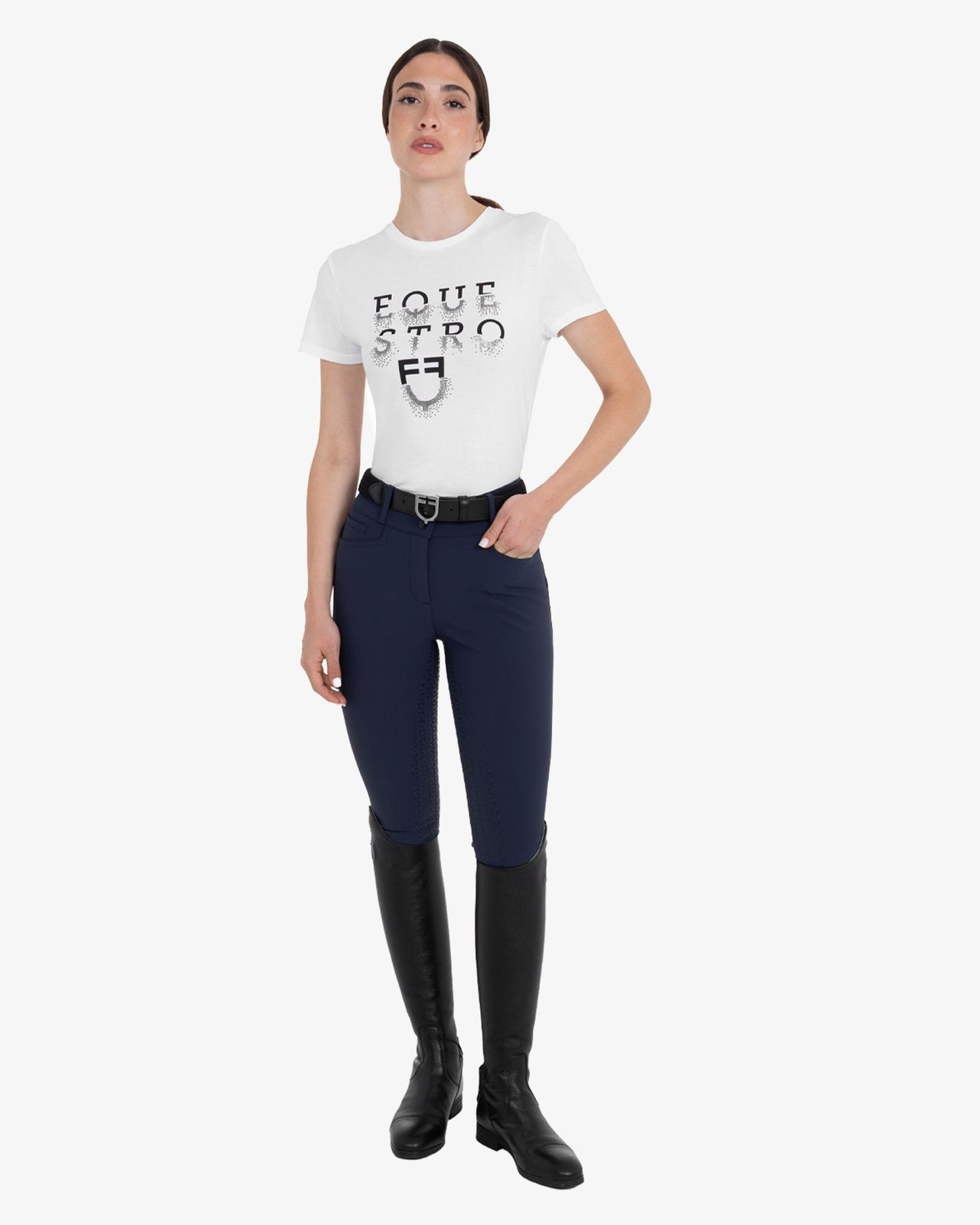Women's high-waisted full grip breeches in bi-stretch fabric
