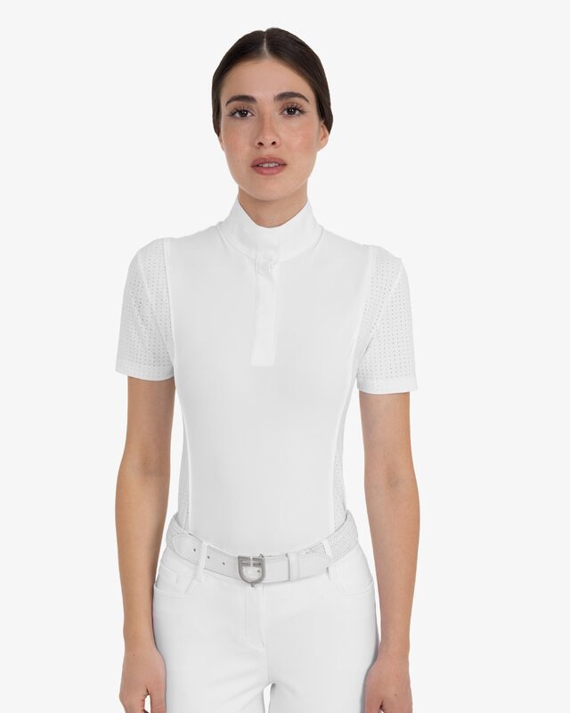 Women's short-sleeved competition polo shirt with mesh inserts