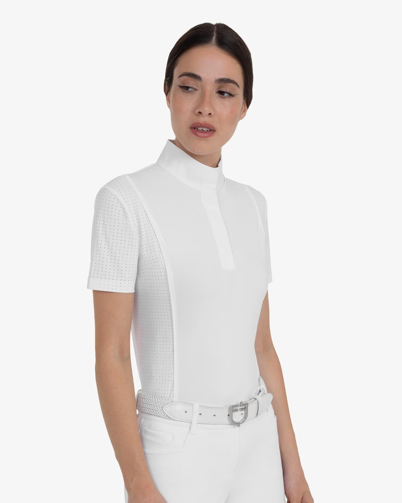 Women's short-sleeved competition polo shirt with mesh inserts