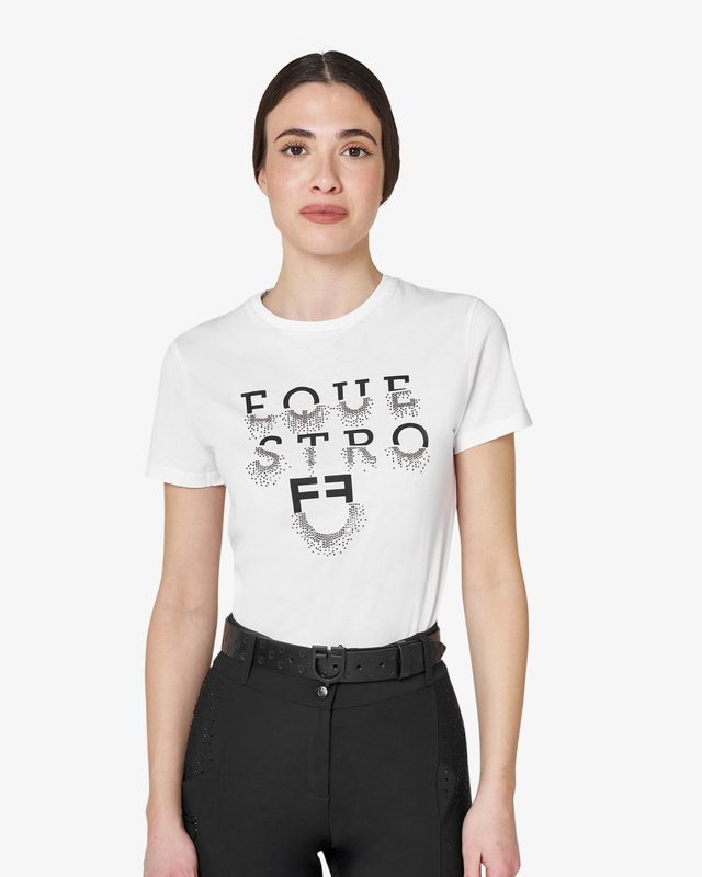 Women's T-shirt with rhinestone logo and lettering