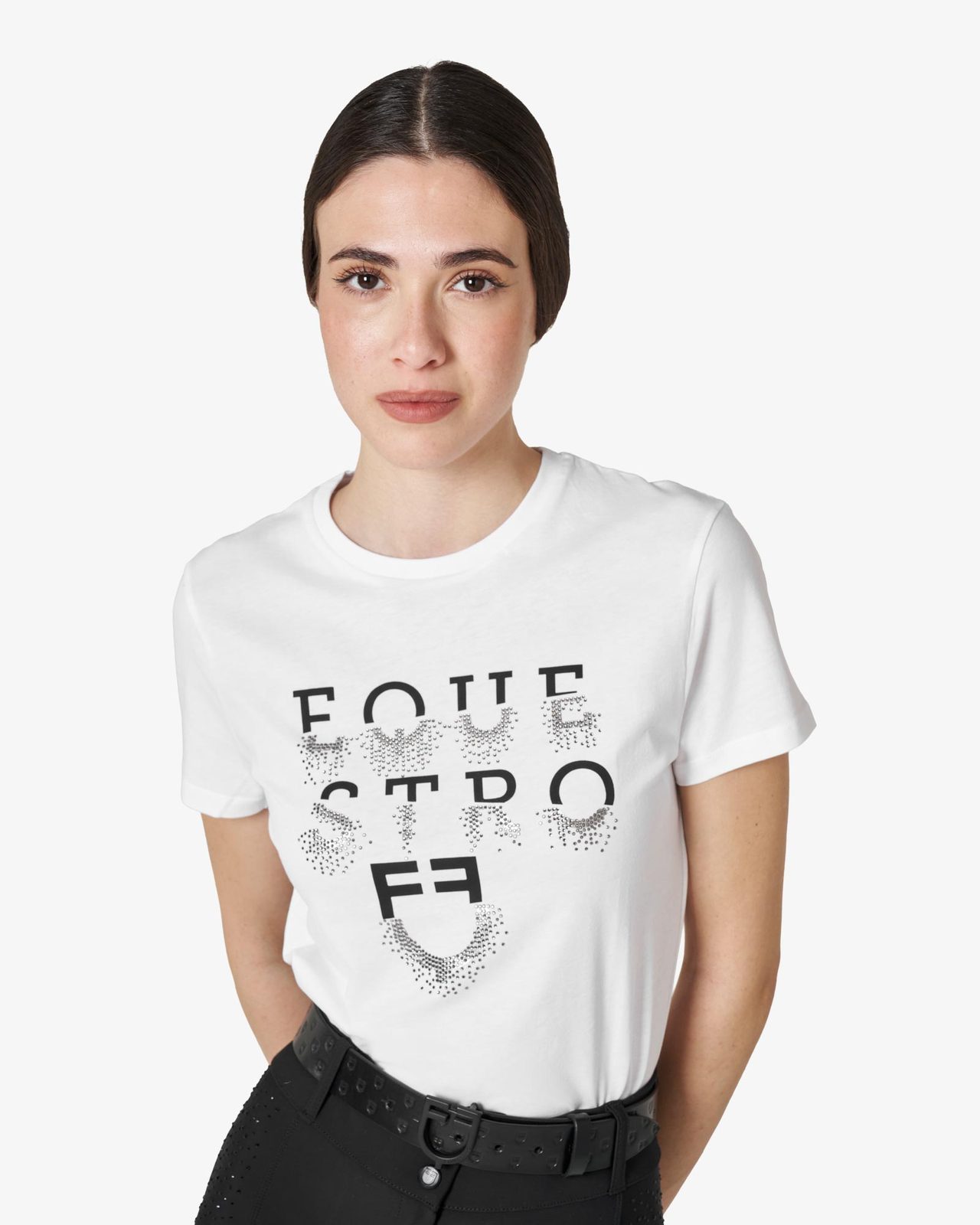 Women's T-shirt with rhinestone logo and lettering
