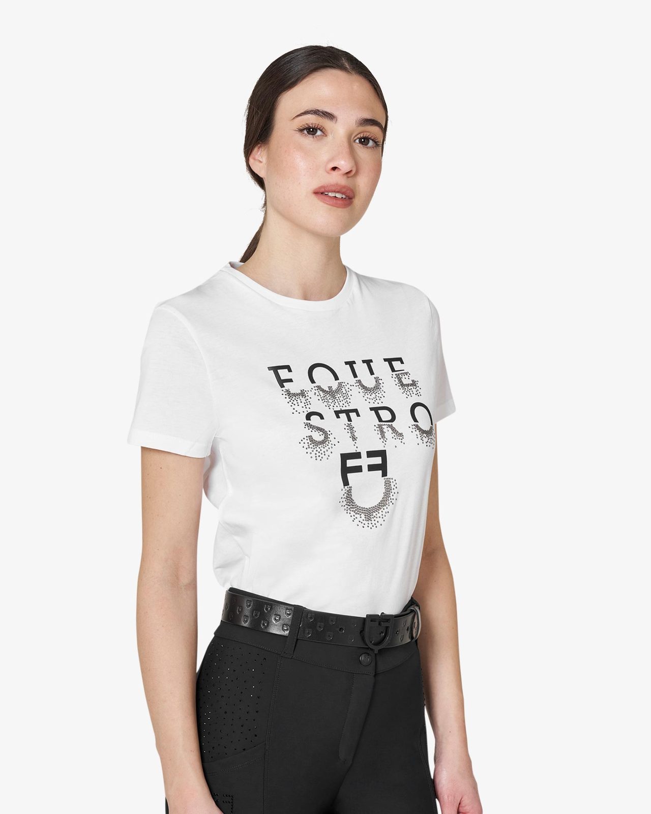 Women's T-shirt with rhinestone logo and lettering