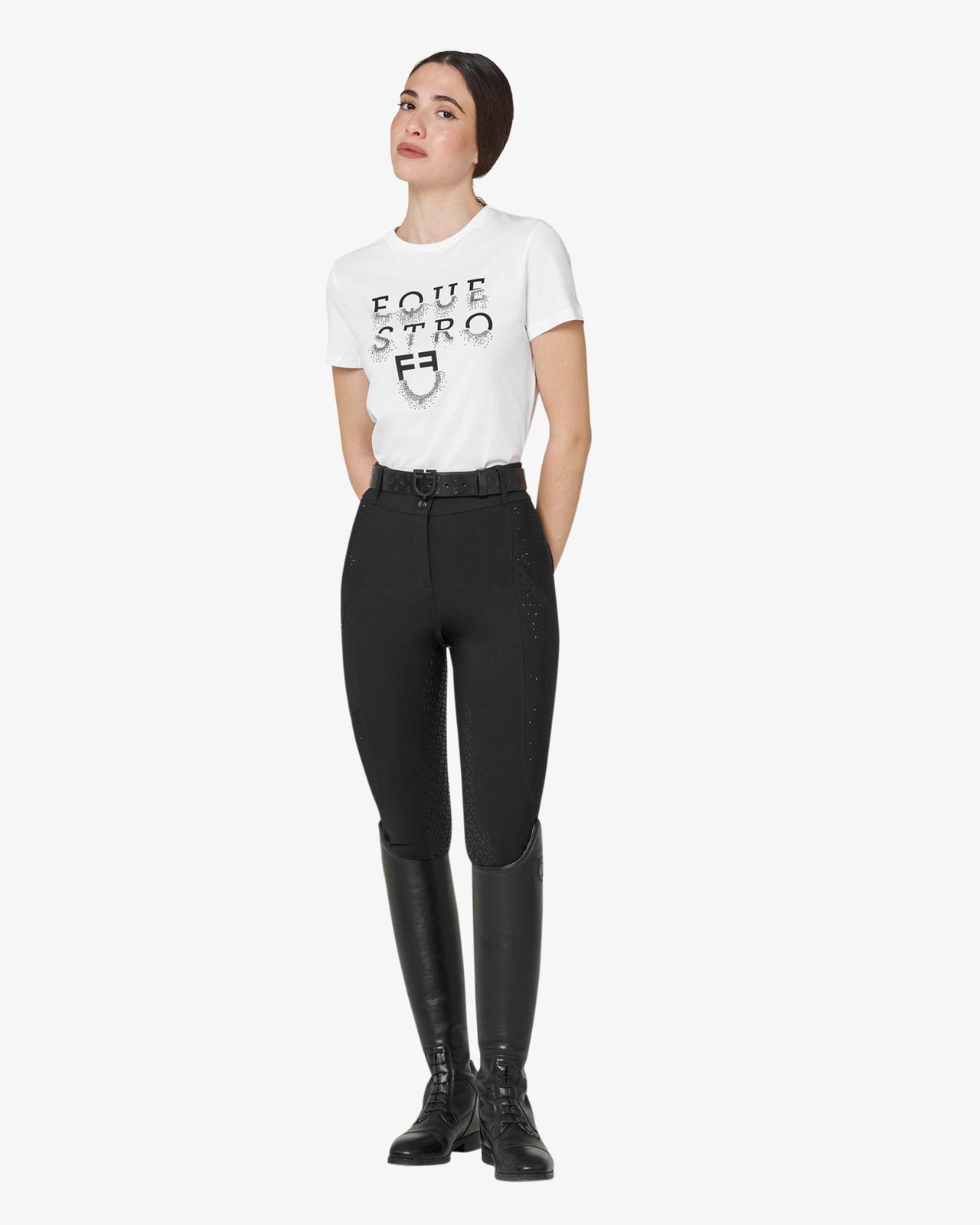 Women's T-shirt with rhinestone logo and lettering