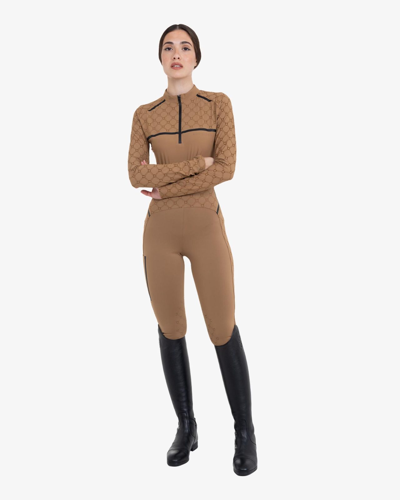 Women's high-waisted leggings in technical monogram fabric