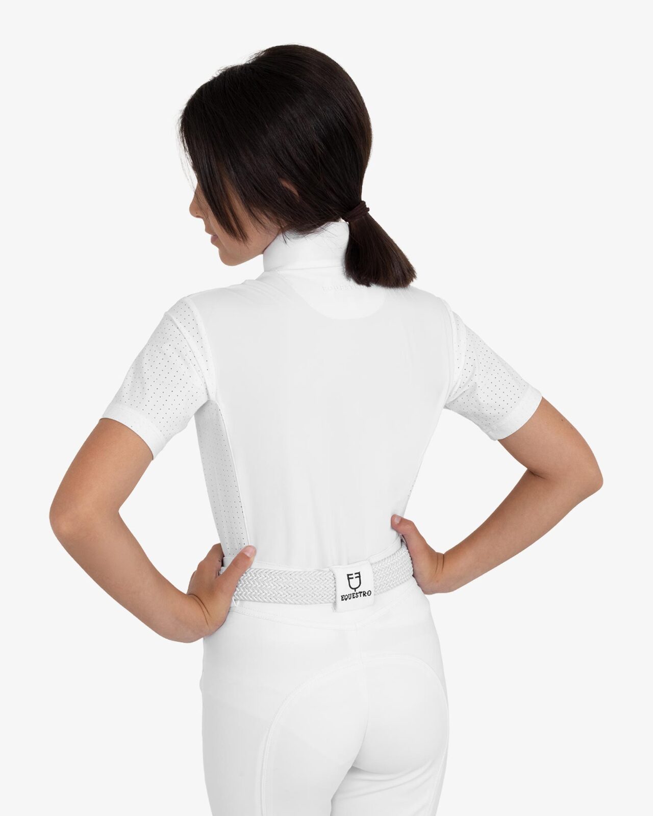 Girls' short-sleeved competition polo shirt with mesh inserts