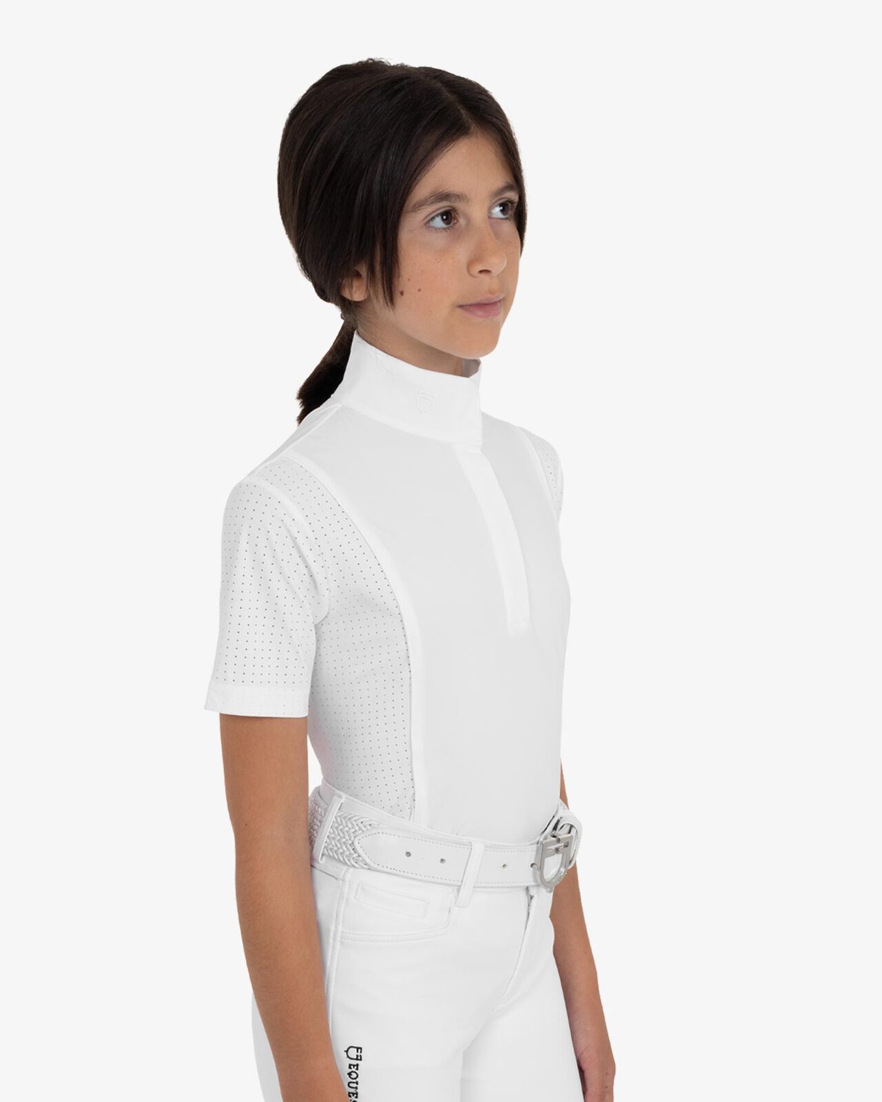Girls' short-sleeved competition polo shirt with mesh inserts