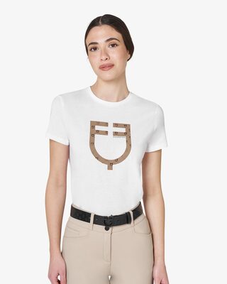 Women's T-shirt with velvet-effect monogram logo