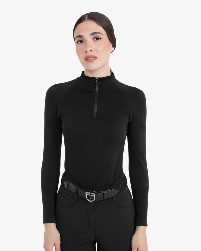 Women's training polo shirt in technical knit with zipper