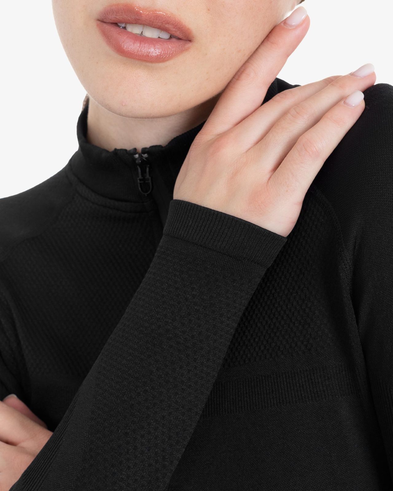 Women's training polo shirt in technical knit with zipper