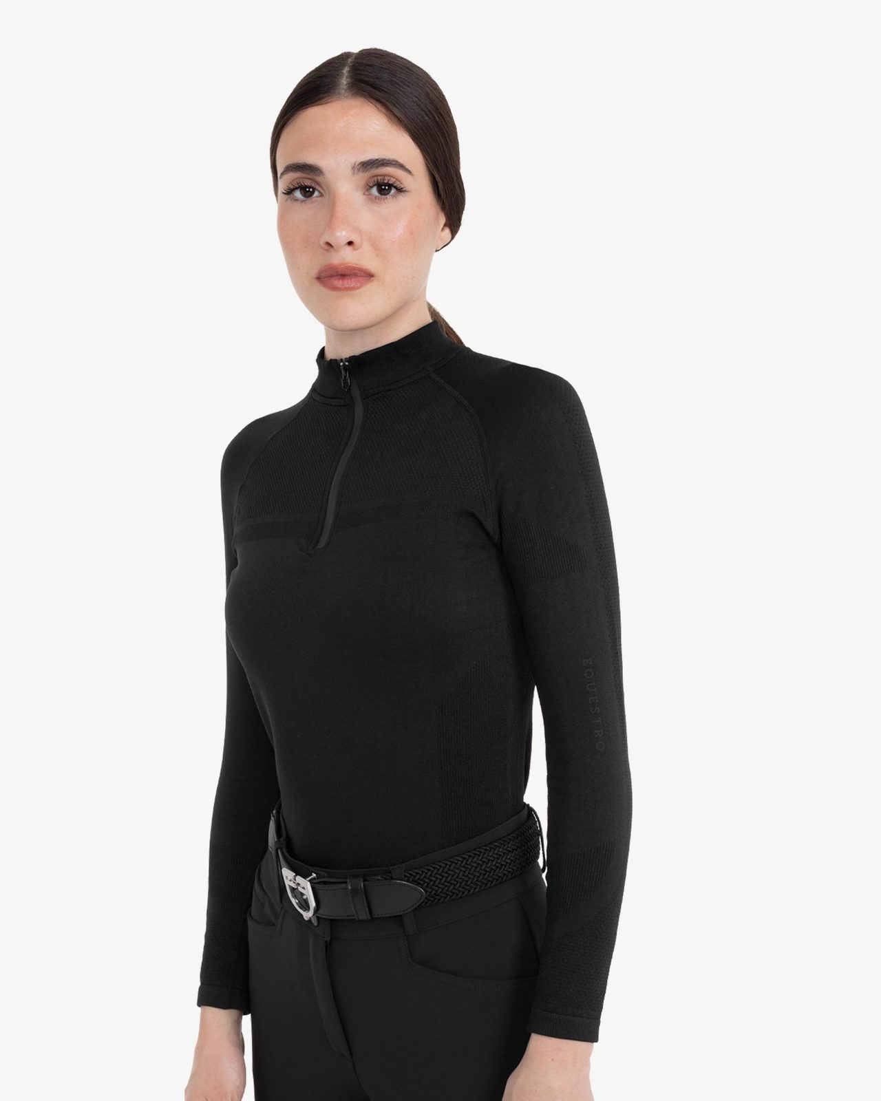 Women's training polo shirt in technical knit with zipper