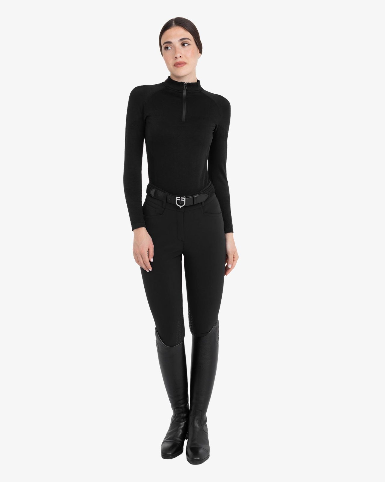 Women's training polo shirt in technical knit with zipper