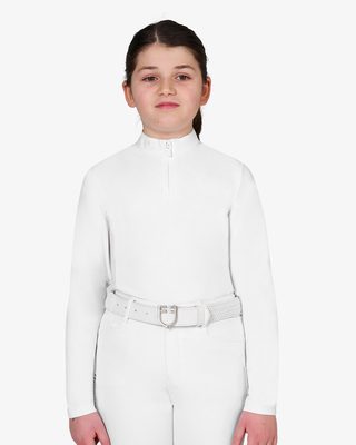 Girls' competition polo shirt with micromesh inserts