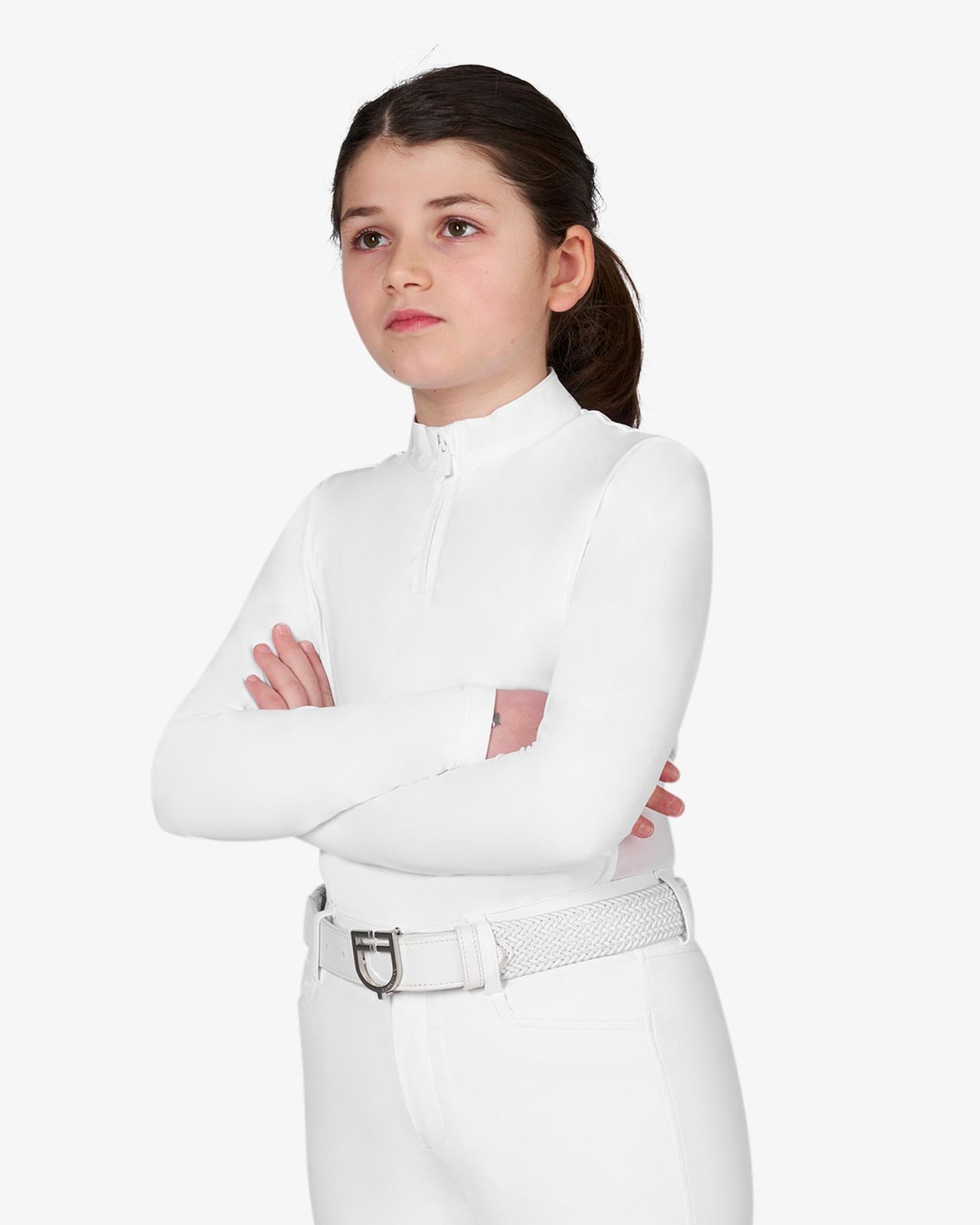 Girls' competition polo shirt with micromesh inserts
