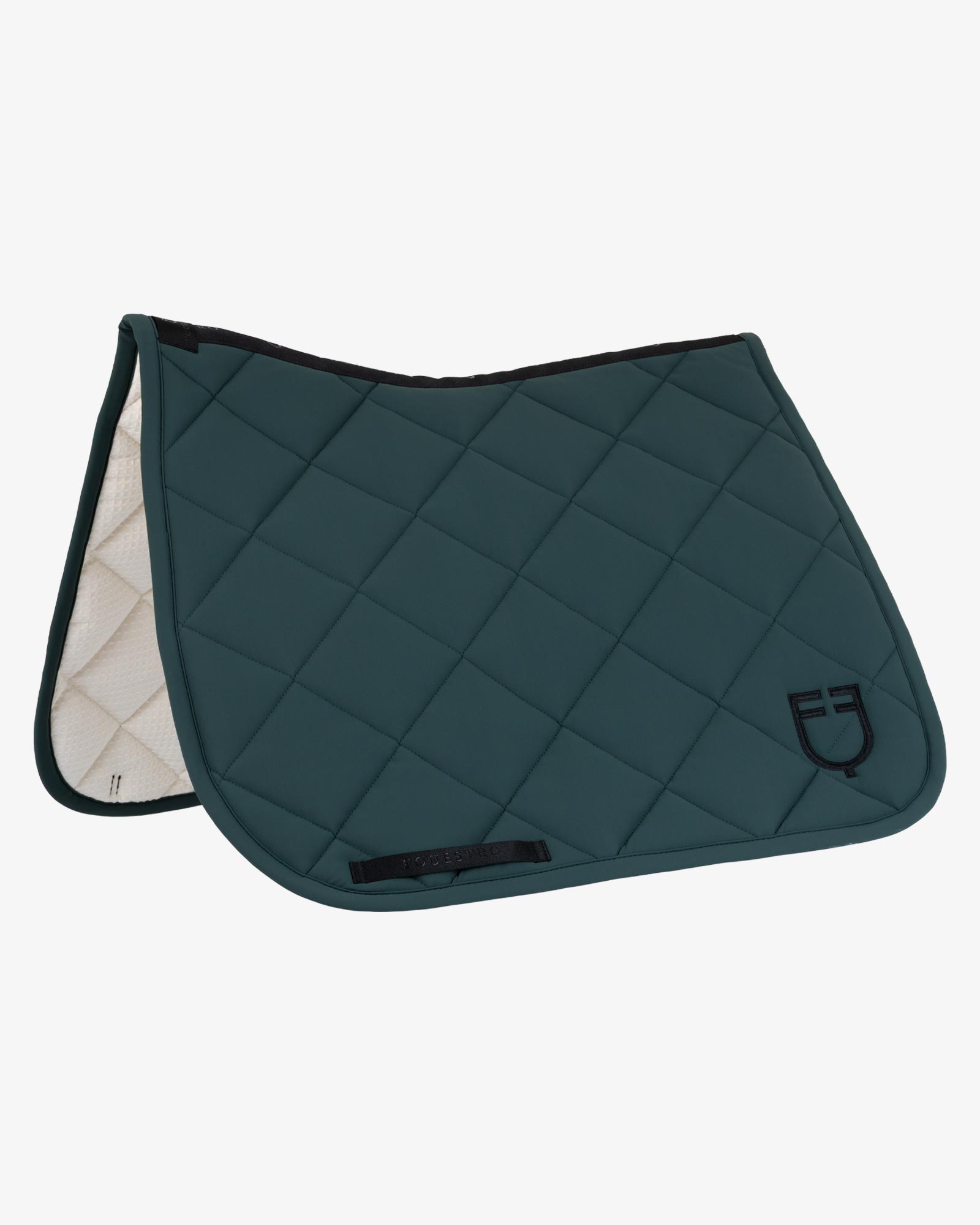 Dressage saddle pad with diamond quilting and embroidered logo