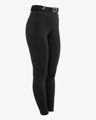 Women's high-waisted leggings with belt loops and rhinestones