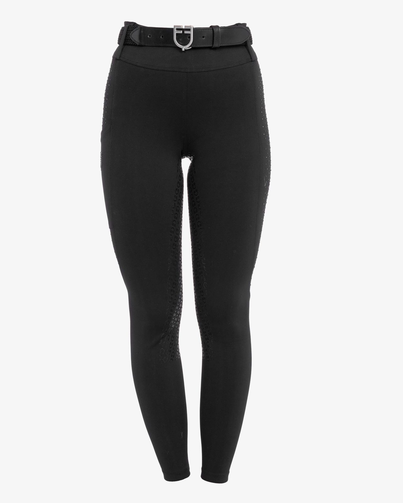 Women's high-waisted leggings with belt loops and rhinestones