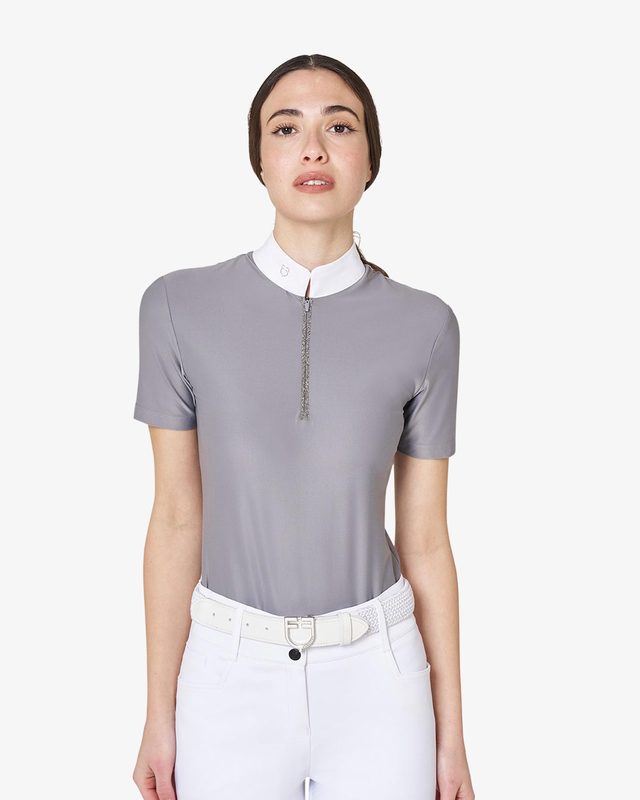 Women's short-sleeved competition polo shirt with rhinestones