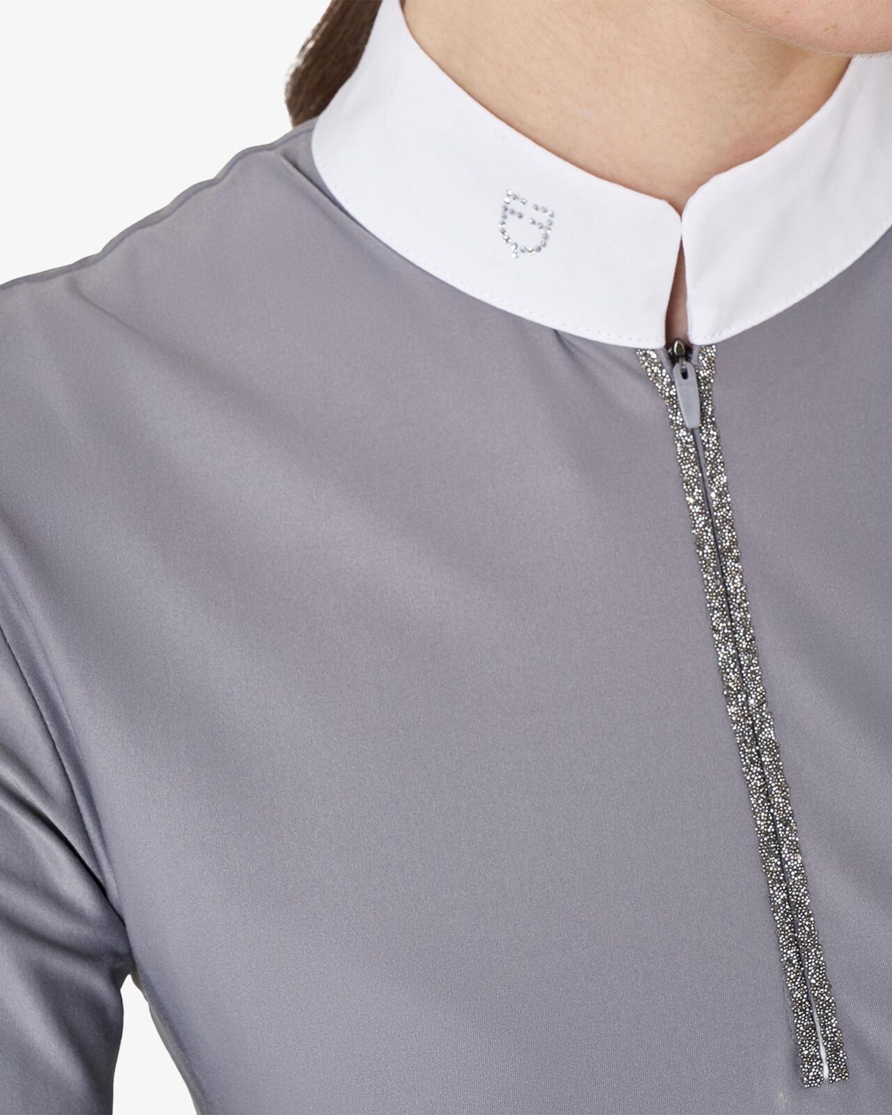 Women's short-sleeved competition polo shirt with rhinestones