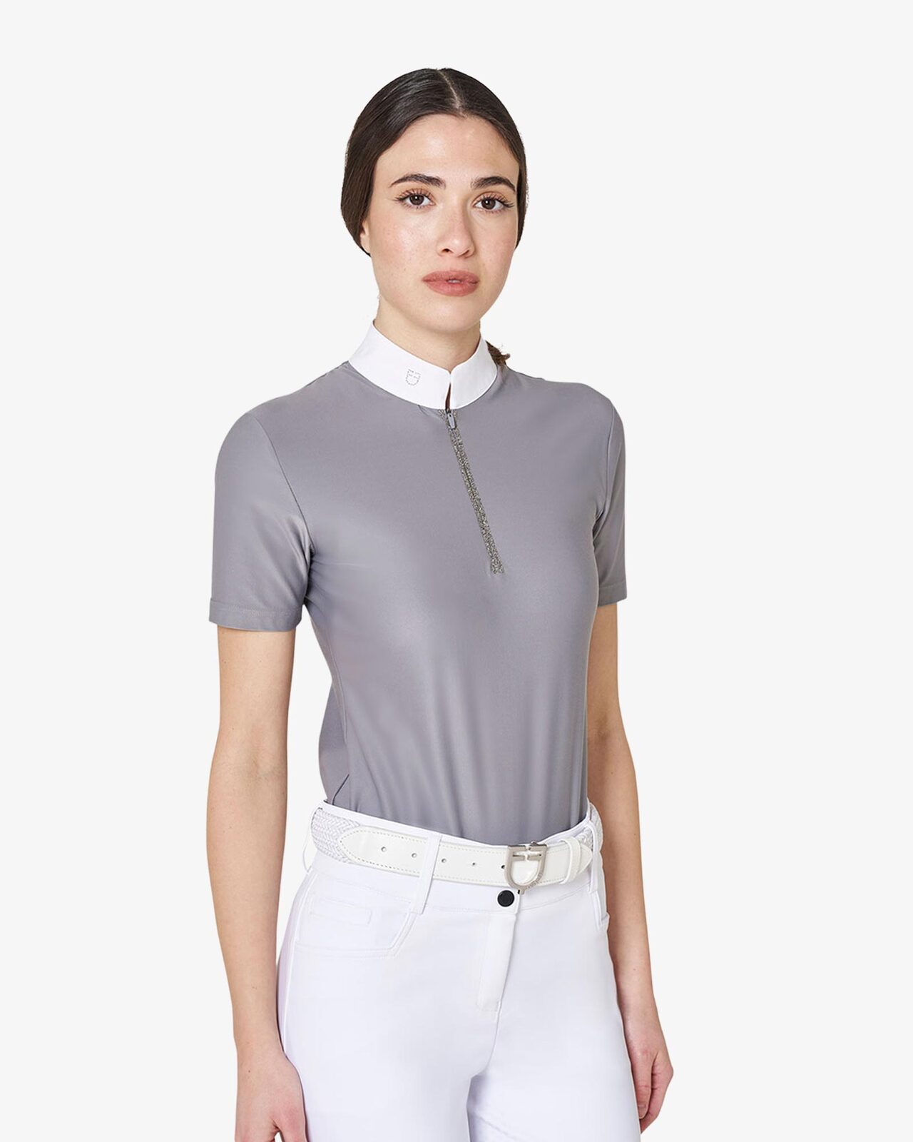 Women's short-sleeved competition polo shirt with rhinestones