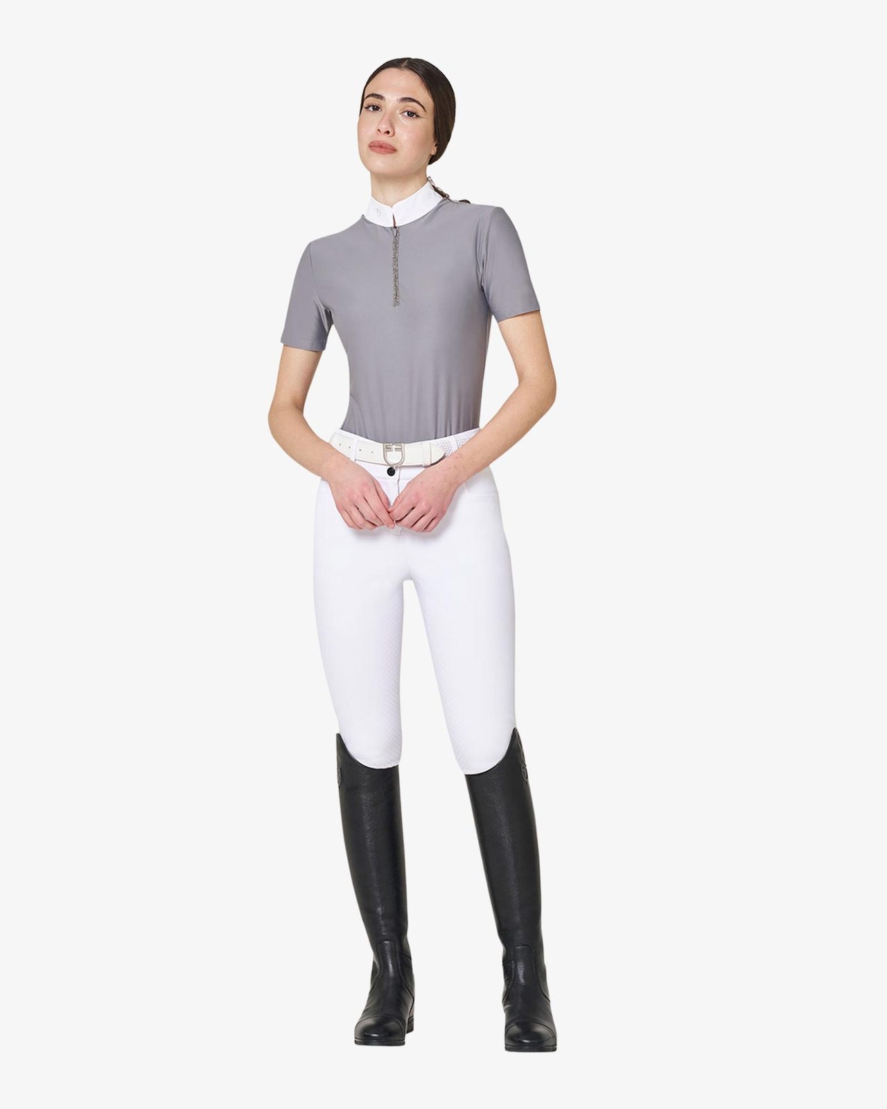 Women's short-sleeved competition polo shirt with rhinestones