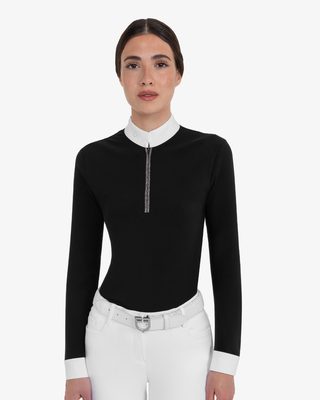 Women's long-sleeved competition polo shirt with rhinestones
